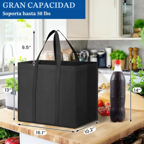 Vista 4 de Bolsas de compras reutilizables para comestibles, paquete de 10 bolsas grandes plegables a granel