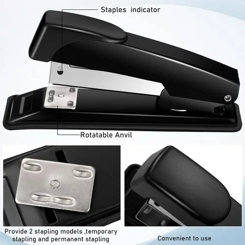 Vista 4 de Thenshop Juego de 6 grapadoras de escritorio, dispensadores de cinta, grapadoras negras para oficina de escritorio con grapas estándar, soporte
