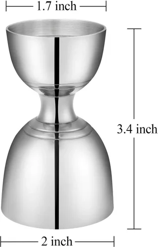 Vista 2 de Acero inoxidable Jigger Shot Glass Doble Cara Peg Medida (2.0 fl oz y 1.0 fl oz, Plata)