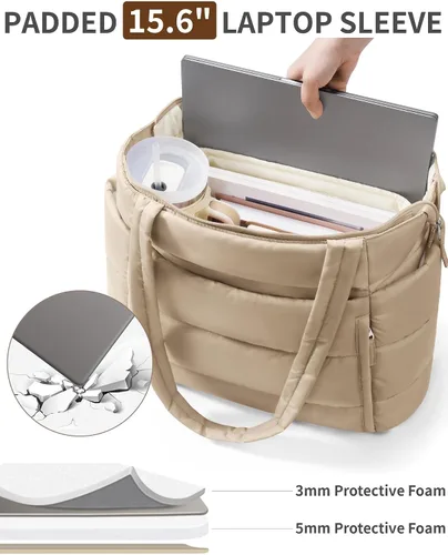 Vista 8 de Bolsa Tote Acolchada para Mujeres, Bolsa de Mano de Trabajo Ligera y Esponjosa para Maestras y Enfermeras, Bolsa de Hombro Acolchada para Escuela