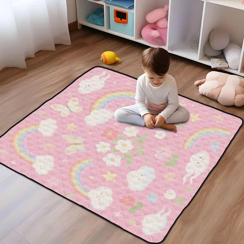Vista 6 de Lovely Pink Flowers Large Sturdy Baby Play Mat for Indoor Outdoor Lightweight Foldable Playroom Activity Mat for Baby Toddler Infant, 50'' x 50''con