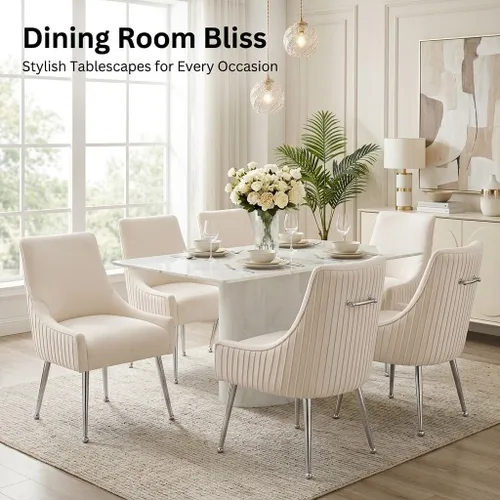 Vista 8 de Sillas de comedor de estilo moderno de terciopelo tapizadas con barra vertical, silla de acento con botón acolchado con patas plateadas, juego de 2