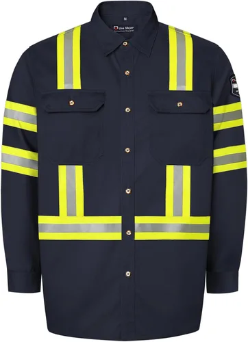 Vista 12 de Camisas FR grises para hombre, sarga de algodón de 7.5 onzas, manga larga, ajuste regular, cuello de punto, cuello Henley, 2 bolsillos de parche