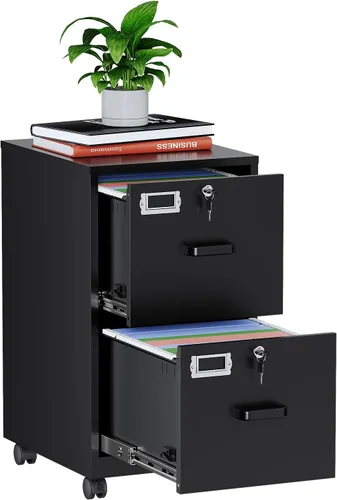 Vista 13 de MIIIKO - Archivador de metal con 3 cajones con ruedas, archivador móvil para debajo del escritorio de oficina en el hogar, archivadores totalmente