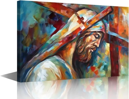Vista 11 de Lienzo decorativo para pared de sala de estar, impresión retro con luz de esperanza de Jesús, 1 panel, póster de lienzo moderno para dormitorio