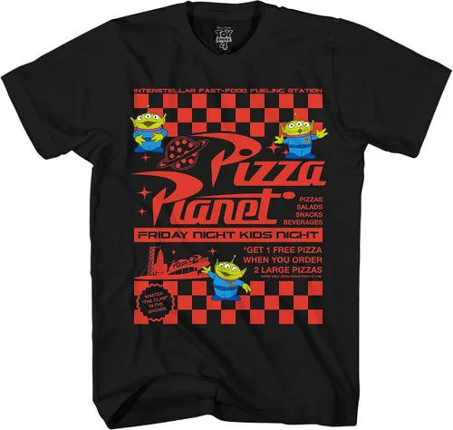 Vista 5 de Disney Pixar Toy Story Pizza Planet Take Out Flyer Disneyland World Tee Funny Humor Camiseta gráfica para hombre