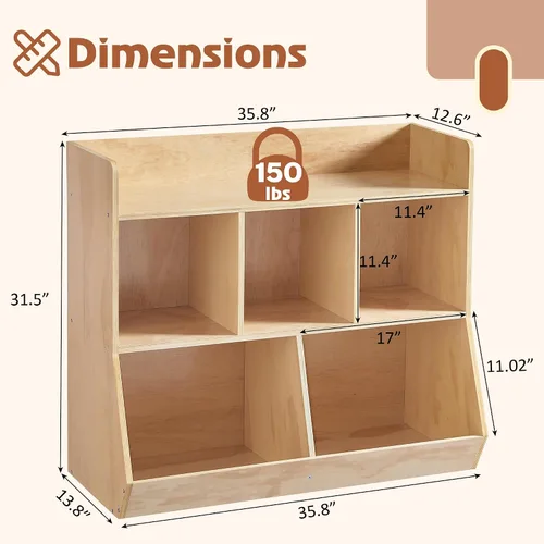 Vista 2 de Estante Montessori, organizador de almacenamiento de juguetes de madera contrachapada para libros, juguetes, estantería de 3 estantes, gabinete