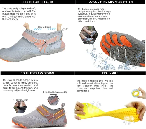 Vista 3 de Zapatos de agua para hombres y mujeres, descalzos, de secado rápido, ligeros, atléticos para exteriores, con drenaje para kayak, canotaje