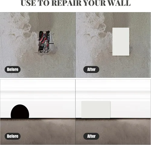 Vista 5 de Frienda Placa de pared de goma autoadhesiva de 5 x 3 pulgadas, placa de pared en blanco sin tornillos, cubierta de orificio de parche decorativa