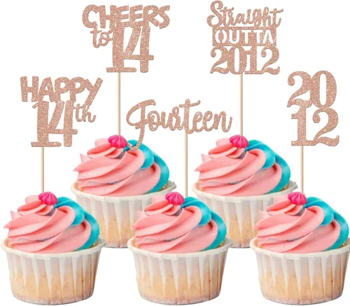 Vista 109 de 30 piezas negras para cupcakes de 10.º cumpleaños con purpurina Ten Happy 10 Straight Outta 2016 para saludos a 10 años 10 cumpleaños, boda Negro