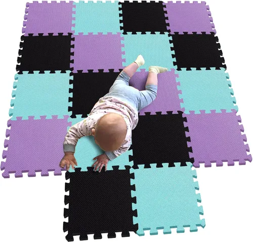 Vista 4 de MQIAOHAM® Alfombras de juego de rompecabezas de 18 piezas, alfombra de juego suave para bebés, azulejos de espuma entrelazados para niños, tapetes