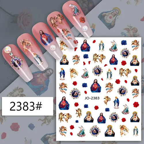 Vista 5 de Calcomanías de arte de uñas de Dios Jesús, Cristo, Virgen, María, Amor, Cupido, Ángel, Satanás, diseños de calcomanías autoadhesivas para uñas