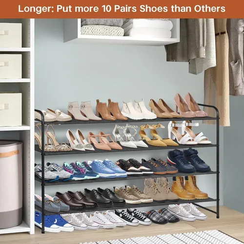 Vista 2 de KIMBORA Zapatero largo de 4 niveles para el piso del armario, estante ancho para zapatos, organizador de almacenamiento de 30 pares apilables, Negro