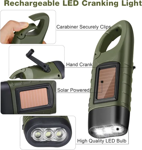 Vista 4 de Mudder Paquete de 4 linternas de manivela de mano con energía solar, linterna LED recargable de emergencia, equipo de supervivencia, antorcha