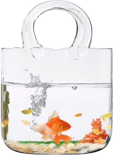 Vista 7 de Jarrones de vidrio transparente en forma de bolso, jarrones únicos de vidrio transparente con asa y diseño de burbujas, jarrones de flores de arte