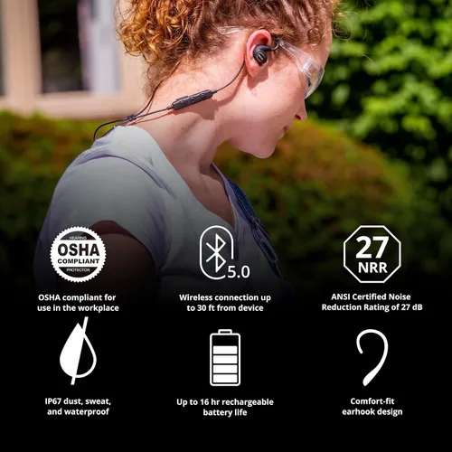 Vista 4 de Protección auditiva Bluetooth ISOtunes Pro 2.0, auriculares de trabajo compatibles con OSHA 16+ hour battery, IP67 durability, noise-cancelling