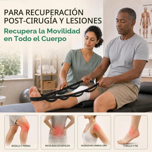 Vista 4 de TECEUM Stretching Strap with 10 Loops for Physical Therapy & Rehab Negro