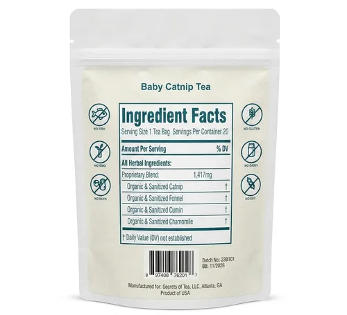 Vista 2 de Secrets Of Tea Baby Catnip Sleepy Time Tea - Mezcla de hierbas relajante orgánica para bebés y recién nacidos, suave y sin cafeína, 20 bolsas de té