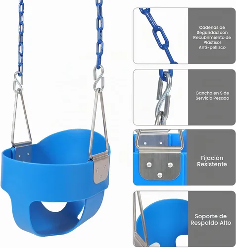 Vista 3 de RedSwing Asiento de Columpio de Cubo con Respaldo Alto para Niños Pequeños con Cadenas Recubiertas, Asiento de Columpio Resistente para Niños