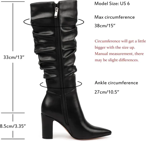Vista 2 de JOY IN LOVE Botas altas hasta la rodilla con cremallera y tacón alto de bloque para mujer