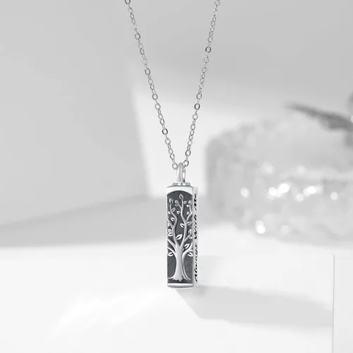 Vista 43 de Collar con colgante de urna de cenizas de cremación y árbol de la vida para mujer, plata de ley US1