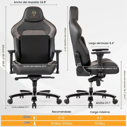 Vista 2 de Silla de juegos grande y alta de 440 libras, silla de juegos con base de metal, espuma viscoelástica lumbar, reposabrazos ajustable 4D, silla