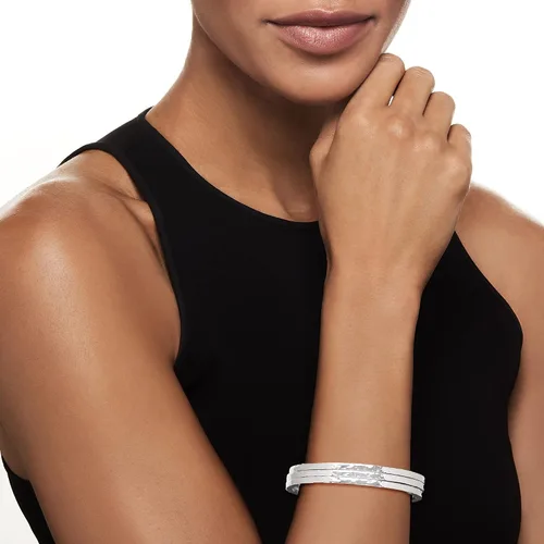 Vista 2 de Ross-Simons Italian Sterling Silver Jewelry Set 3 Hammered Bangle Bracelets