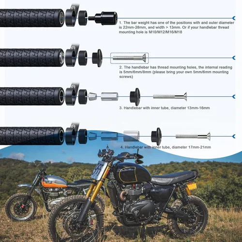 Vista 6 de LKV Espejos de extremo de barra de motocicleta de 7/8 pulgadas de 0.866 in – Espejos retrovisores laterales de motocicleta anti-azul 360 grados CNC