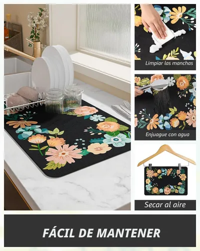 Vista 3 de AMOAMI Tapete de café absorbente con parte trasera de goma para secar platos para encimera de cocina, accesorios de bar para debajo de la cafetera