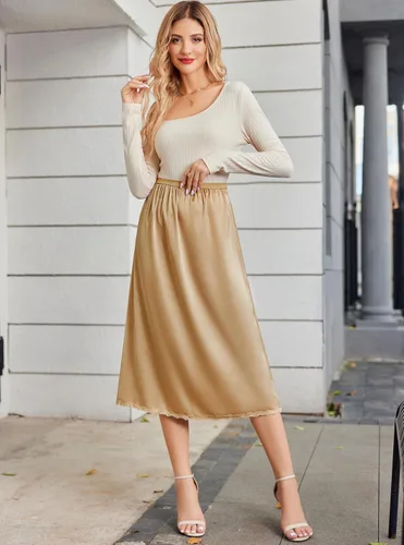 Vista 4 de Avidlove, ropa interior, enaguas satinada larga, Snip-it Half Slip, con encaje, lencería para mujer