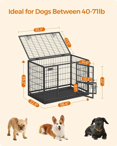 Vista 4 de Feandrea Jaula para perros resistente de 36.4 pulgadas, perrera de metal a prueba de fugas con puertas dobles y cómoda puerta de alimentación