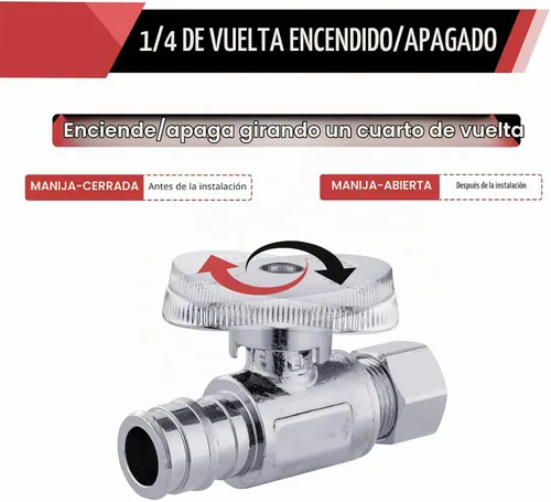 Vista 3 de EFIELD Pex-A Válvula de tope recto de 1/4 de giro 3/8 pulgadas de diámetro exterior de compresión x expansión Pex de 1/2 pulgada (F1960) latón