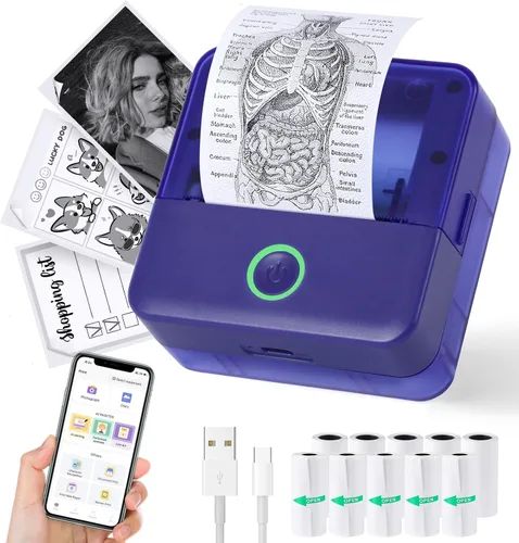 Vista 11 de cudinham Mini impresora Print Pods, fabricador de pegatinas térmico sin tinta con 10 rollos de papel de impresión, Printpod de bolsillo para Negro