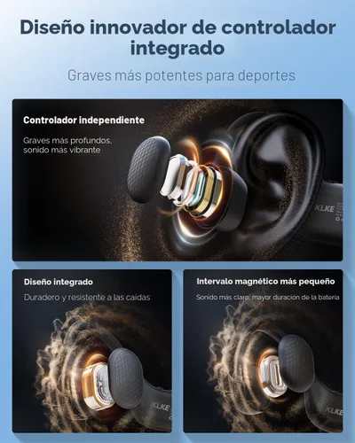 Vista 4 de Auriculares de conducción ósea de oído abierto, IP66 impermeable, auriculares con transductor integrado para correr con modo dual, luz de seguridad