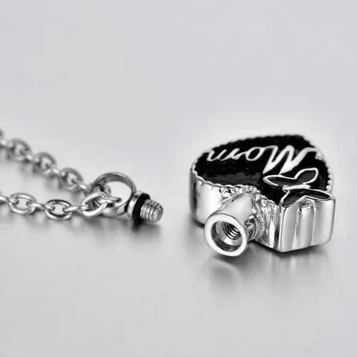 Vista 2 de Collar de urna conmemorativa de acero inoxidable para cenizas con texto en inglés "Dad in Heart", Acero inoxidable