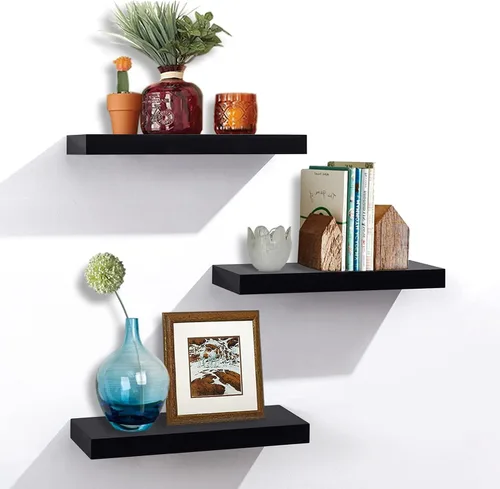 Vista 7 de AHDECOR Estantes flotantes negros, estantes modernos montados en la pared, decorativos para decoración del hogar y la oficina, ideal