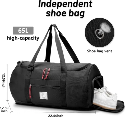 Vista 2 de Brozoza Bolsa de viaje para hombre, 65 L, tamaño mediano, bolsa de viaje para fin de semana durante la noche con bolsillo húmedo y compartimento