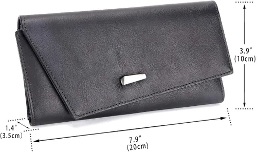 Vista 3 de Cartera de cuero genuino RFID bloqueo mujeres bolso largo vintage cuero de vaca hecho a mano titular de la tarjeta organizador