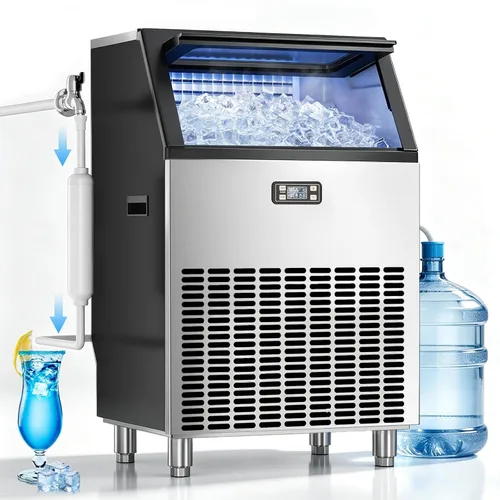 Vista 14 de Mojgar Máquina de hielo comercial 200lbs/24h con contenedor de Plateado
