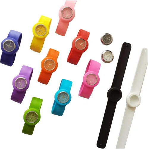 Vista 3 de HSW Slap on Watch - Reloj de pulsera de silicona con números de cuarzo, correa deportiva para niños, niñas, mujeres, hombres, unisex, a presión