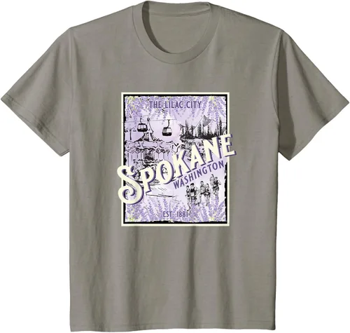 Vista 26 de Camiseta vintage Spokane Washington The Lilac City Carousel Waterfall, Negro