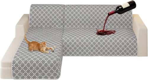 Vista 17 de ALIECOM Fundas para sofá modular, 100% impermeables, en forma de L, lavables, 2 piezas, fundas seccionales impresas con diván, protector de muebles