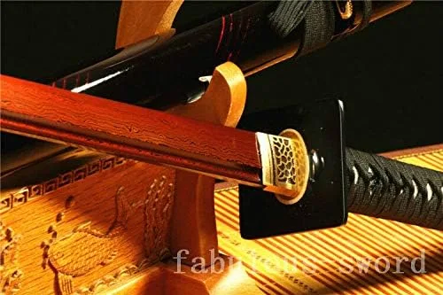 Vista 4 de Espada GLW de 41 pies de acero Damasco plegado rojo japonés Samurai recto Katana lista para la batalla