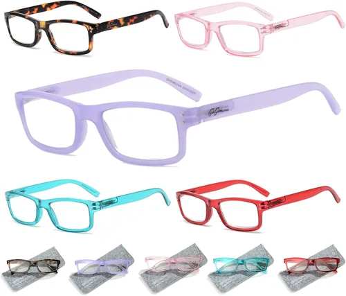 Vista 7 de Paquete de 5 lentes de lectura con bloqueo de luz azul para mujeres y hombres, lentes de computadora antirrayos azules con radiación deslumbrante, A