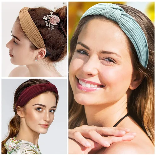 Vista 4 de Maxdot 8 diademas para mujer, turbante ancha anudada, bandas para el cabello, accesorios elásticos para el cabello para mujeres y niñas