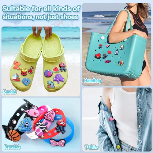 Vista 3 de 50 dijes aleatorios para zapatos para decoración de cocodrilos, diferentes estilos mixtos, lindos dijes para zapatos para niñas, niños y adultos