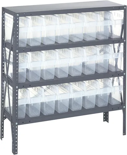 Vista 147 de Quantum QSBU-245BK Heavy Duty Shelving Unit with (7) Shelves and (24) QUS245 Black Bins for Garage Warehouse Storage Distribution 400 lb Load