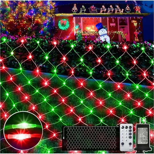 Vista 10 de KNONEW Red de luces de Navidad de 420 luces LED de 13 pies x 6.6 pies, luces de malla para exteriores, conectables, impermeables, 8 modos