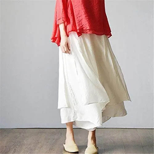 Vista 5 de Minibee Pantalones de pierna ancha para mujer capris de capa suelta pantalones de cintura elástica palazzo