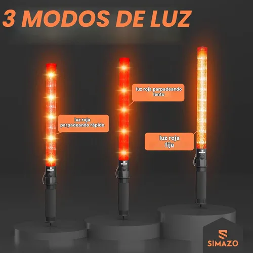 Vista 5 de Paquete de 2 varitas de tráfico, varita roja de control de tráfico de 21 pulgadas con 3 modos de parpadeo, bastón de seguridad de tráfico LED